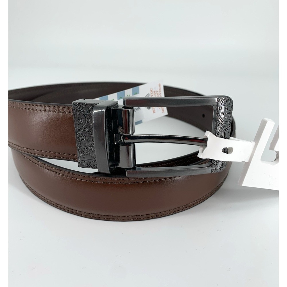 Robert Graham Belt Mens 42 Brown Leather Reversible Paisley Buckle NEW - Picture 1 of 7